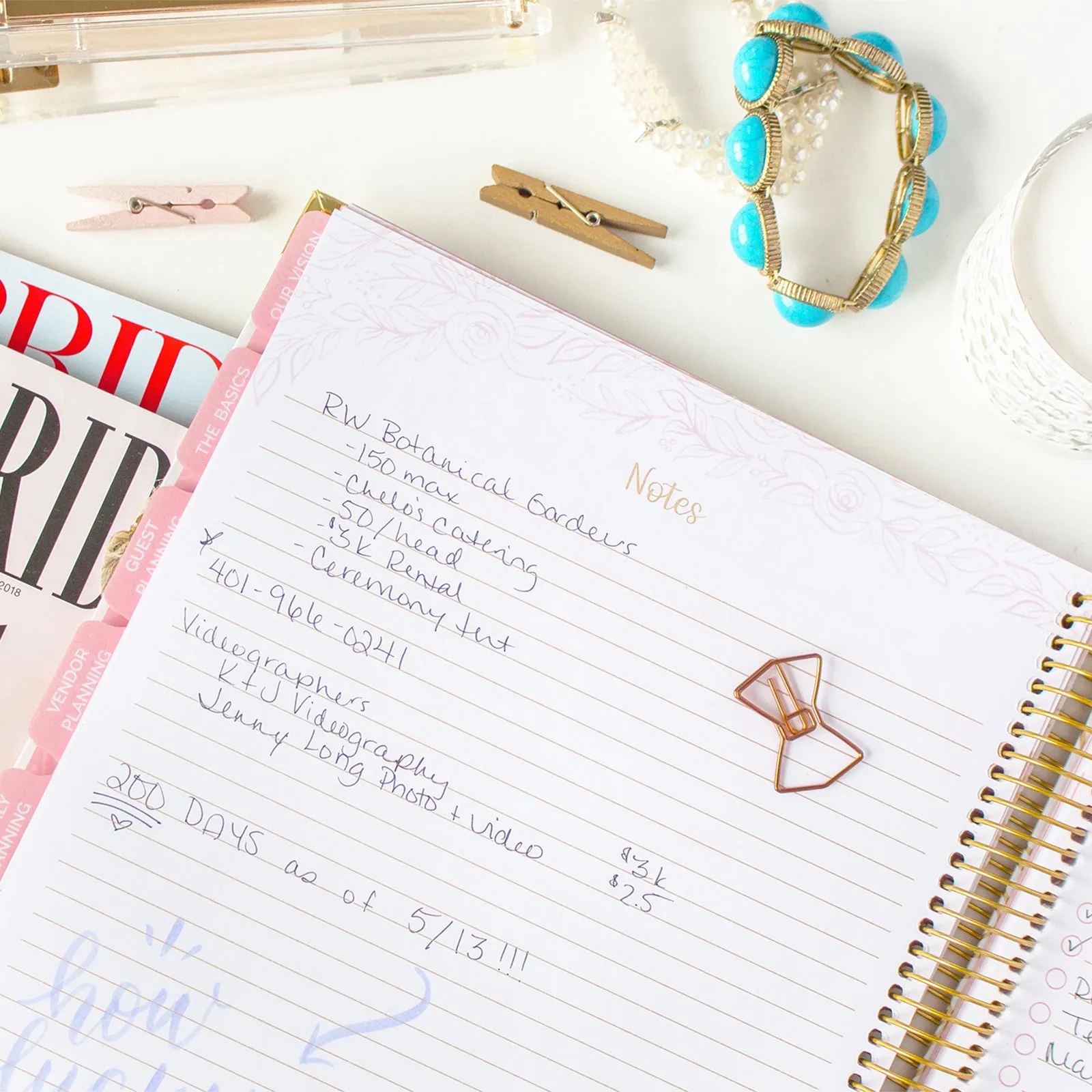 Wedding Planner & Calendar, Gold Floral