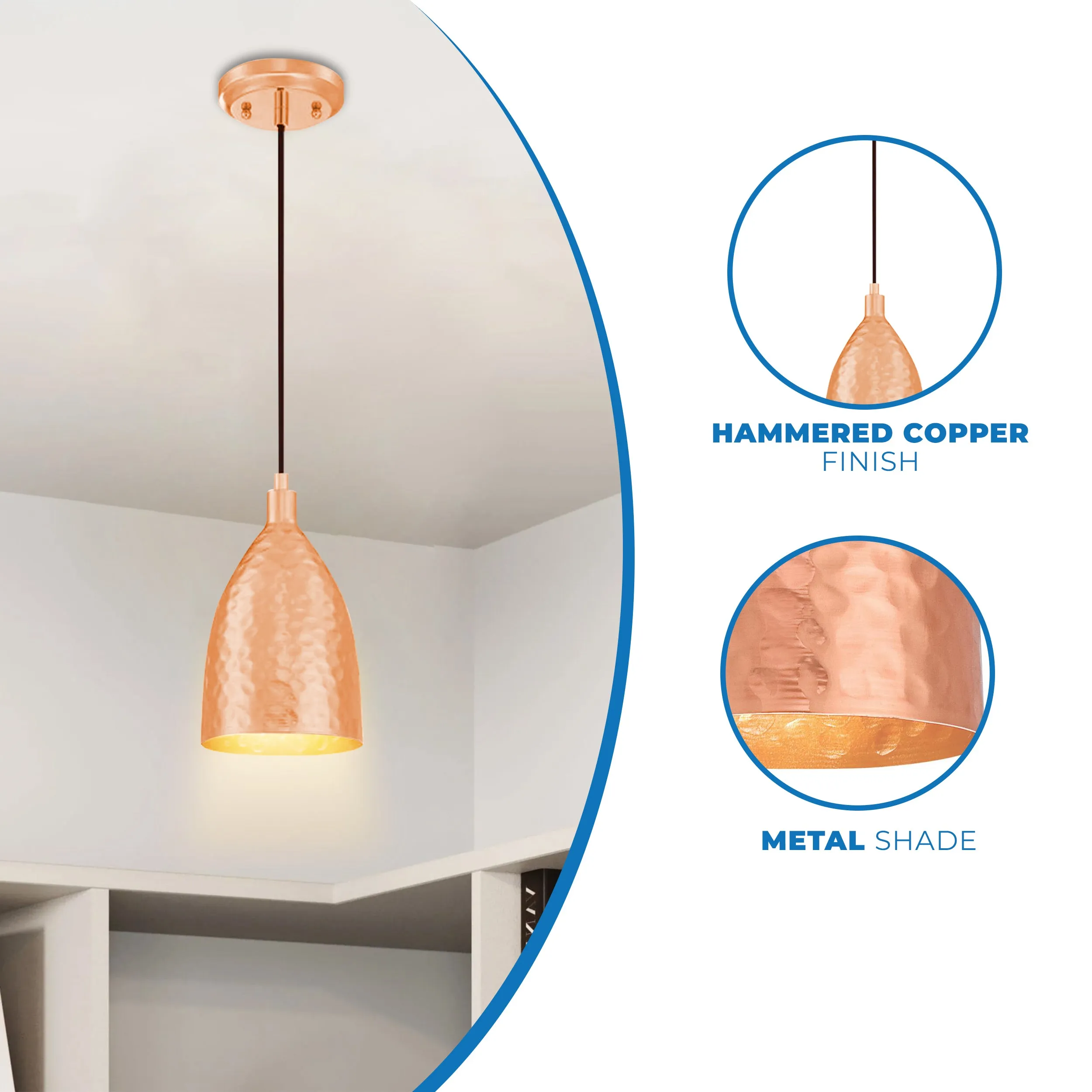 Westinghouse 6105400 One Light Mini Pendant Hammered Copper Finish