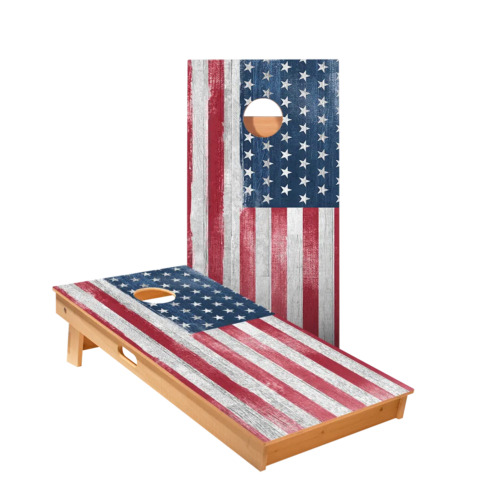 White Rustic Wood American Flag Star Cornhole Boards