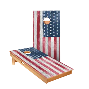 White Rustic Wood American Flag Star Cornhole Boards