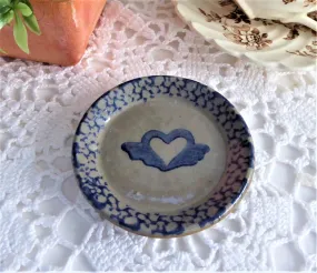 Winged Heart Blue Sponge Butter Pat Stoneware Teabag Caddy Stoneware