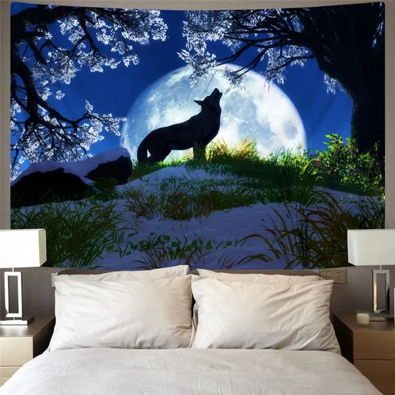 Wolf Tapestry Animal Wall Tapestry Anime Rug Wall Moon Tenture Mandala Flower Tapestries