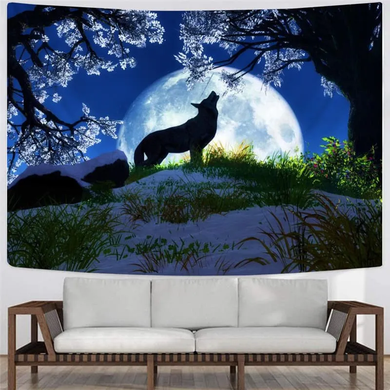 Wolf Tapestry Animal Wall Tapestry Anime Rug Wall Moon Tenture Mandala Flower Tapestries