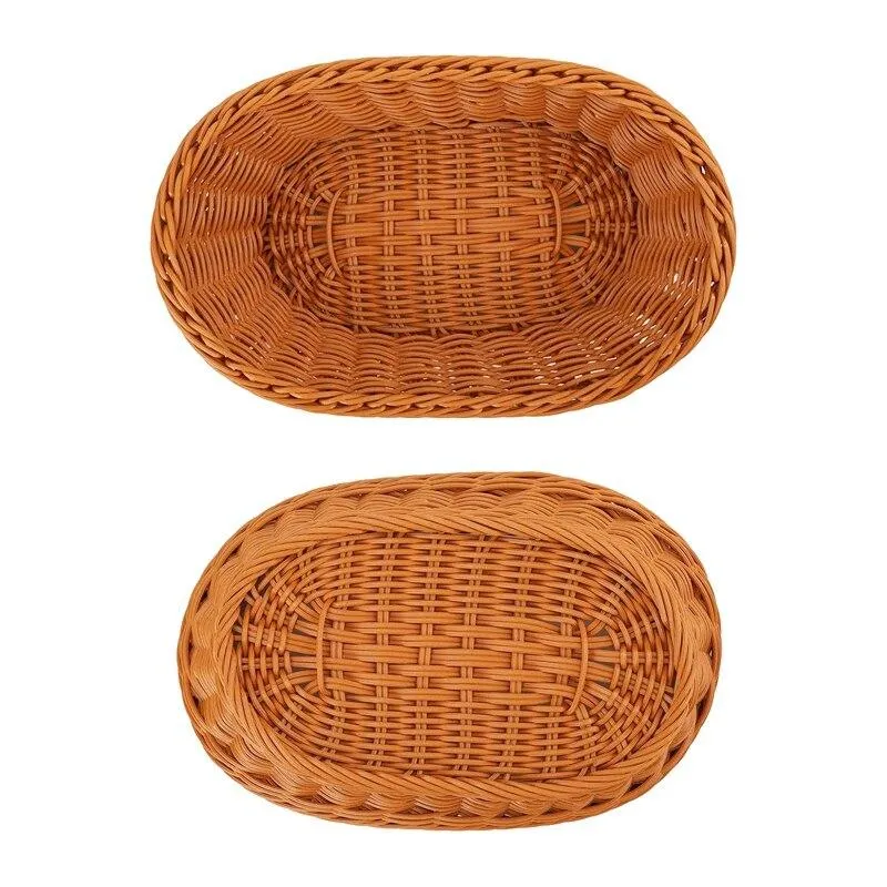 Woven Breads Serving Baskets,Oval Imitation Rattan Fruit Basket,Woven Stackable Tabletop Food Basket,Brown