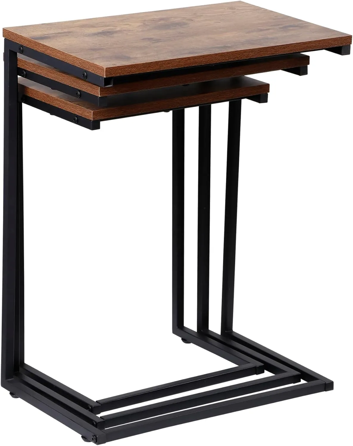 ZENY™ Nesting Side Tables Set of 3 Industrial C Shaped End Table Set Stackable Coffee Table Heavy Duty Metal Frame